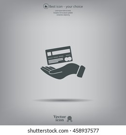 Bank credit card with hand, vector illustration. Flat design style