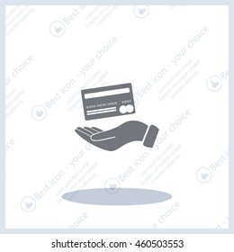 Bank credit card with hand, vector illustration. Flat design style