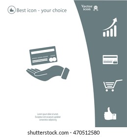 Bank credit card with hand, vector illustration. Flat design style