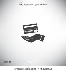 Bank credit card with hand, vector illustration. Flat design style