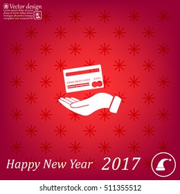 Bank credit card with hand, vector illustration. Flat design style