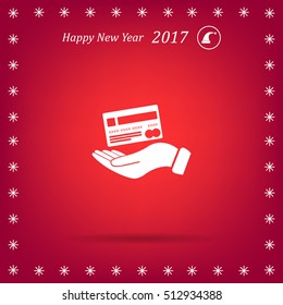Bank credit card with hand, vector illustration. Flat design style