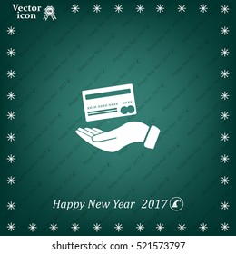 Bank credit card with hand, vector illustration. Flat design style