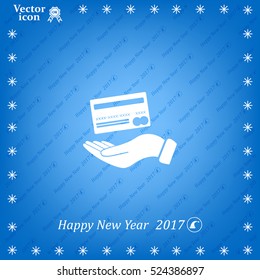 Bank credit card with hand, vector illustration. Flat design style