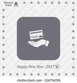 Bank credit card with hand, vector illustration. Flat design style
