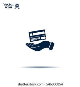 Bank credit card with hand, vector illustration. Flat design style