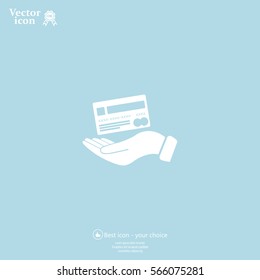 Bank credit card with hand, vector illustration. Flat design style