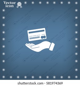 Bank credit card with hand, vector illustration. Flat design style