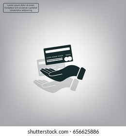 Bank credit card with hand, vector illustration. Flat design style