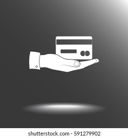 Bank credit card on hand sign icon, vector illustration. Flat design style 
