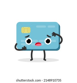 Bank credit card scared character in cartoon style. Debit plastic card payment emoji