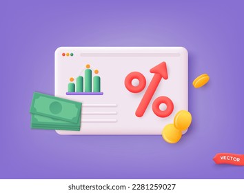 Bank credit concept. Percent, good interest rate, interest-free. Finance management. 3D Web Vector Illustrations.