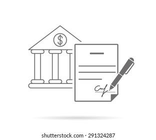 Bank credit contract with signature. Contour icon isolated on white