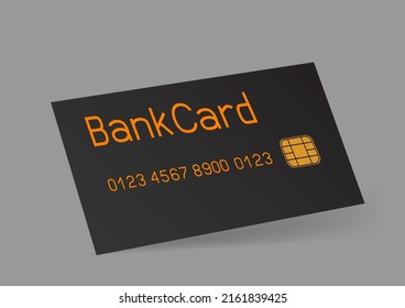 Bank Credit Debit Card Template With Shadow On Gray Background. Realistic Falling Business Cards Mockup