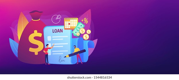 Bank credit. Finance management. Loan agreement signing. Mortgage money credit. Loan disbursement, quick loan service, easy credit program concept. Header or footer banner template with copy space..