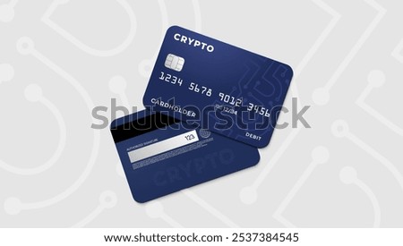 Bank cryptocurrency debit card with bitcoin sign, vector illustration