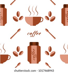 Bank and a cup of coffee with a spoon and coffee beans