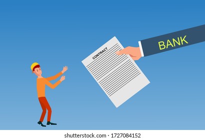 Bank and bank customer, enslaving terms of the contract, vector illustration