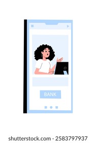 Bank Customer Service On Mobile Screen In Flat Vector Illustration Symbolizing Online Banking, Digital Finance, And Virtual Assistance, Isolated On White Background