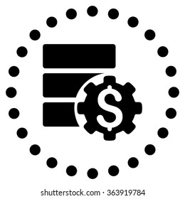 Bank Database Options vector icon. Style is flat circled symbol, black color, rounded angles, white background.