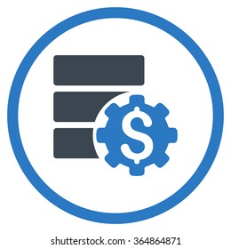 Bank Database Options vector icon. Style is bicolor flat circled symbol, smooth blue colors, rounded angles, white background.