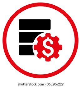 Bank Database Options vector icon. Style is bicolor flat circled symbol, intensive red and black colors, rounded angles, white background.