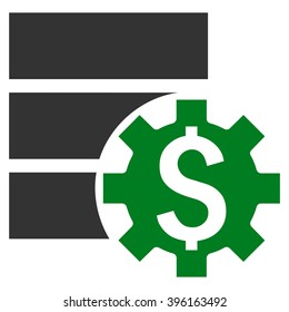Bank Database Options vector icon. Style is bicolor flat symbol, green and gray colors, white background.