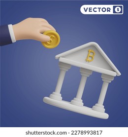 juego de iconos vectoriales 3D de depósito bancario, en fondo azul marino