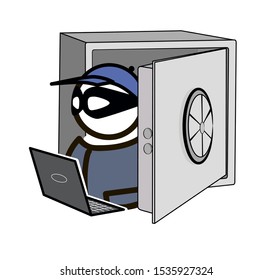 Bank deposit box and burglar opening safe box. Vector illustration. Flat design.