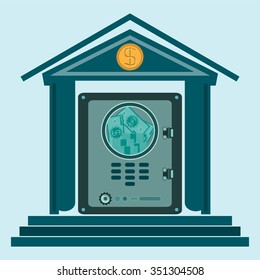 The Bank with the Deposit box inside. The possession of money Deposit. Investment in real estate. Banking.