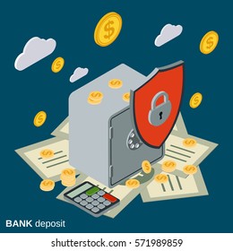 Bank Deposit, Financial Security Flat Isometric Vector Concept Illustration