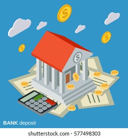 Bank deposit flat isometric vector concept illustration