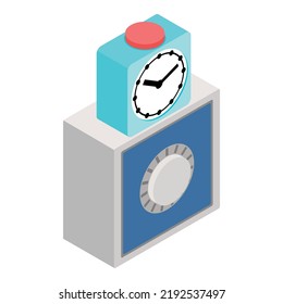 Bank Deposit Icon Isometric Vector. Closed Metal Safe And Square Alarm Clock. Banking Term Deposit, Money, Finance, Time