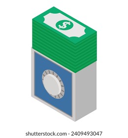 Bank deposit icon isometric vector. Closed metal safe and dollar bill stack icon. Banking term deposit, finance concept