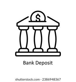 Ilustración de diseño de iconos del contorno del vector de depósito bancario. Símbolo de negocio y administración sobre archivo EPS 10 en fondo blanco