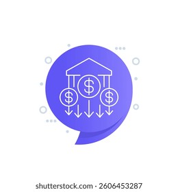 bank deposits drain line icon, vector