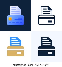 Bank document with credit card vector stock icon set. The concept of concluding a banking contract. Front side of card with text document