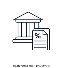 Banco, documento, interés. Préstamo conceptual, hipoteca. Icono del vector aislado en fondo blanco. 