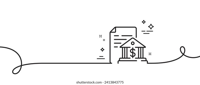 Bank document line icon. Continuous one line with curl. Government decree sign. Loan agreement symbol. Bank document single outline ribbon. Loop curve pattern. Vector