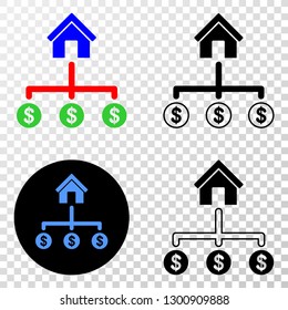 Bank dollar links EPS vector icon with contour, black and colored versions. Illustration style is flat iconic symbol on chess transparent background.