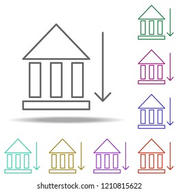 Bank down arrow icon. Elements of business in multi color style icons. Simple icon for websites, web design, mobile app, info graphics