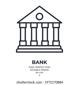 Bank editable stroke outline icon isolated on white background flat vector illustration. Pixel perfect. 64 x 64.