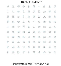 bank elements icons, signs, outline symbols, concept linear illustration line collection