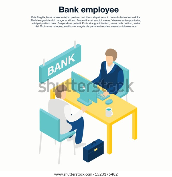 Bank employee\
concept banner. Isometric illustration of bank employee vector\
concept banner for web\
design