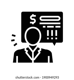 bank employee demand money for pay loan glyph icon vector. bank employee demand money for pay loan sign. isolated contour symbol black illustration