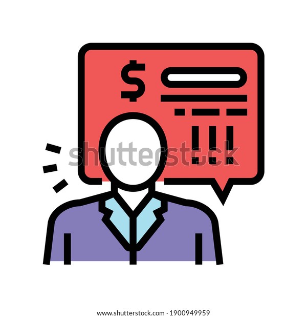 bank employee demand money for pay loan\
color icon vector. bank employee demand money for pay loan sign.\
isolated symbol\
illustration