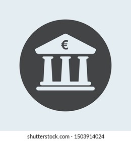 Bank with euro value gray icon in circle. Vector illustration