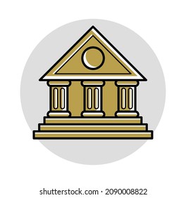 Bank facade vector illustration or icon isolated on white, small classic style building cartoon.