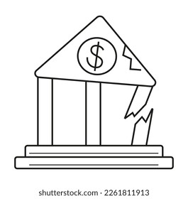 Bankfehler-Symbol für Logo, Web, App, UI. Bankrott, Armut, Bildunterschrift Symbol. Das Symbol für die Finanzkrise ist im Strich festgelegt. Keine Geldfälschung