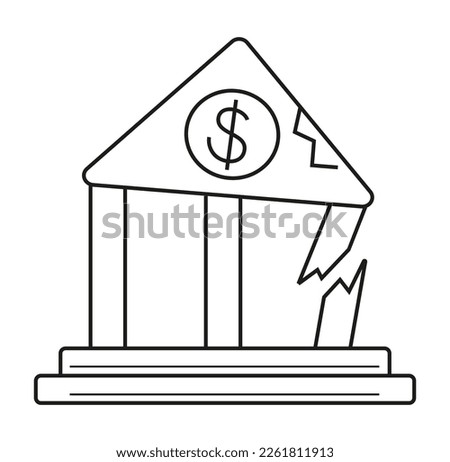 Bank failure icon for logo, web, app, UI. Bankrupt, poverty, graph down symbol. Financial crisis icon set in line style. No money illusrtration
